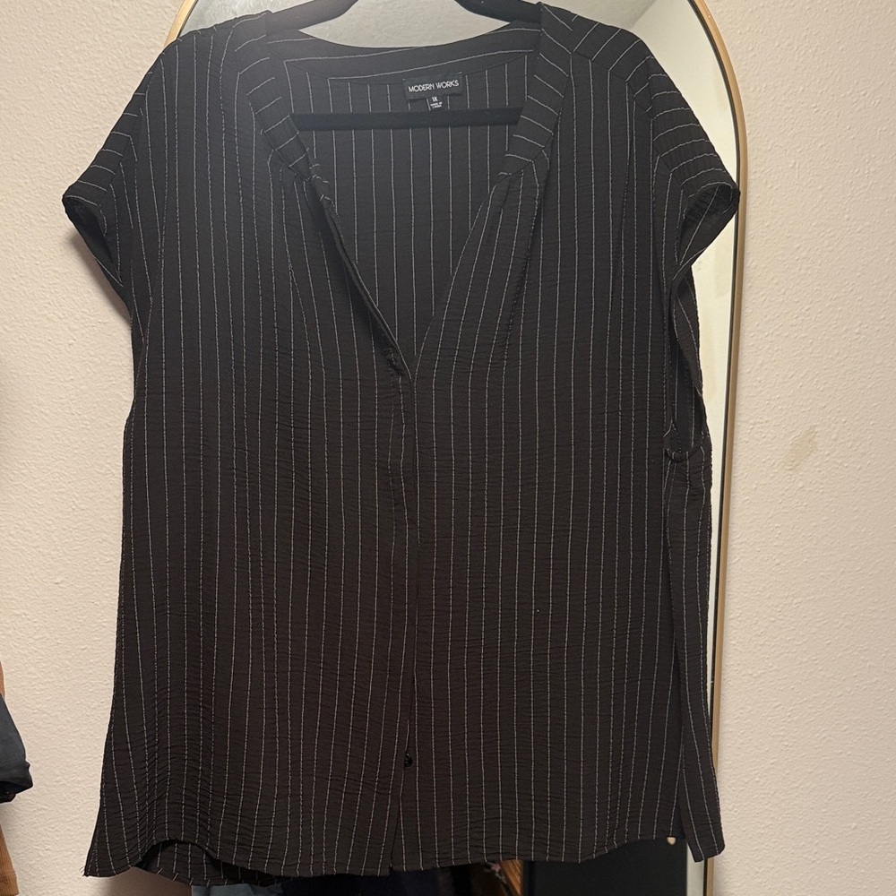 Black and white Striped Women's Blouse